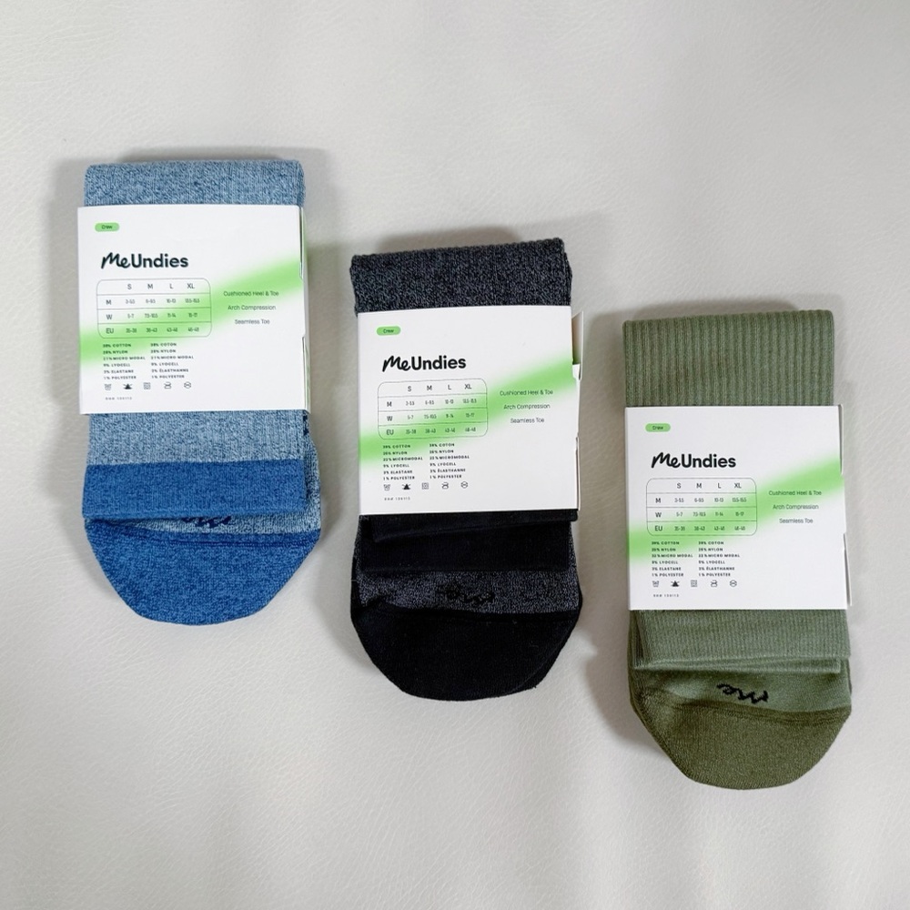MeUndies Women's Essential Crew Sock Bundle - Blue, Black/Gray, Olive (NWT) - Picture 3 of 7